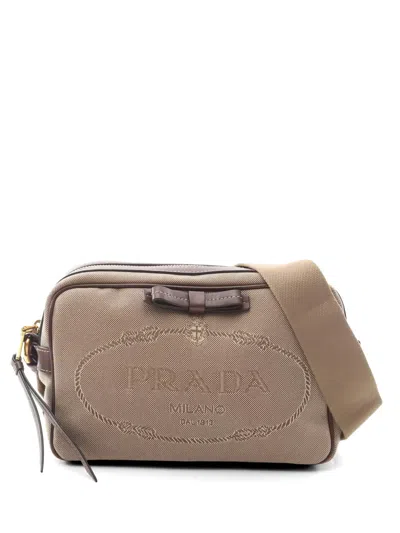 Pre-owned Prada 2010s Logo-jacquard Shoulder Bag In Neutral
