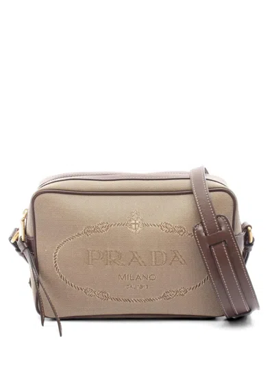 Pre-owned Prada 2010s Logo-lacquard Cross Body Bag In Neutral