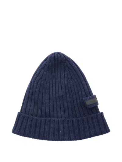 Pre-owned Prada 2010s Logo-patch Beanie Hat In Blue