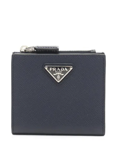 Pre-owned Prada 2010s Logo-plaque Bi-fold Wallet In Blue