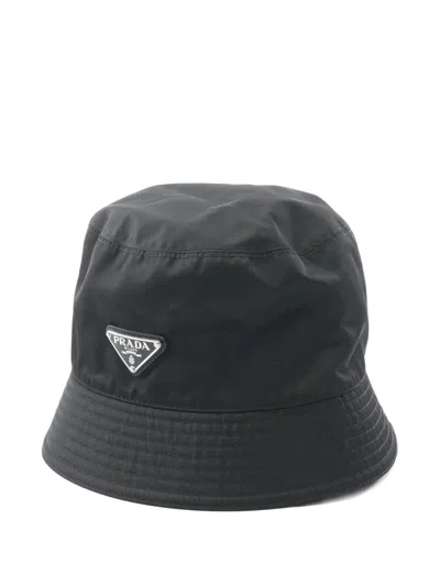 Pre-owned Prada 2010s Logo-plaque Bucket Hat In Black
