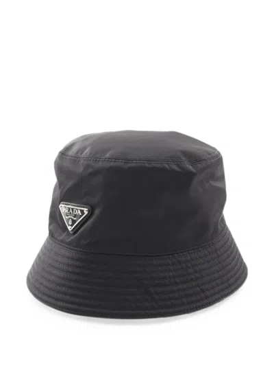Pre-owned Prada 2010s Logo-plaque Bucket Hat In Black