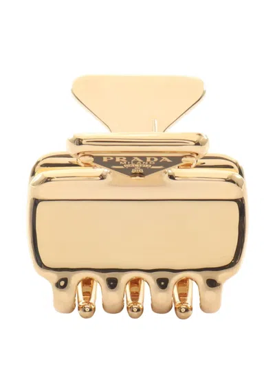 Pre-owned Prada 2010s Logo-plaque Hair Clip In Gold