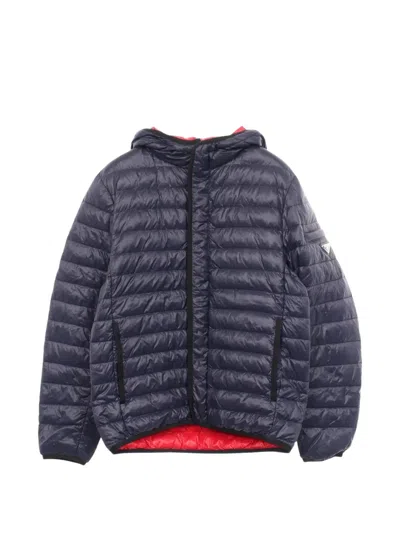 Pre-owned Prada 2010s Logo-plaque Hooded Down Jacket In Blue