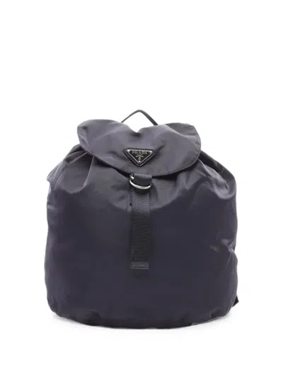 Pre-owned Prada 2010s Logo-plate Drawstring Backpack In Blue