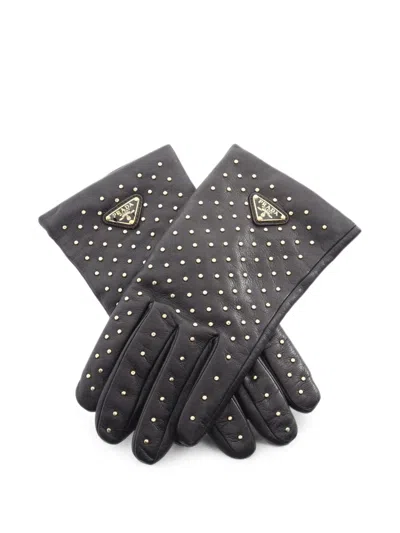 Pre-owned Prada 2010s Logo-plate Leather Gloves In Black