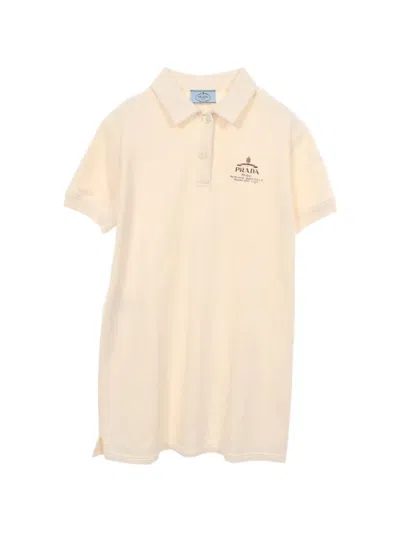 Pre-owned Prada 2010s Logo-print Polo-collar Mini Dress In White