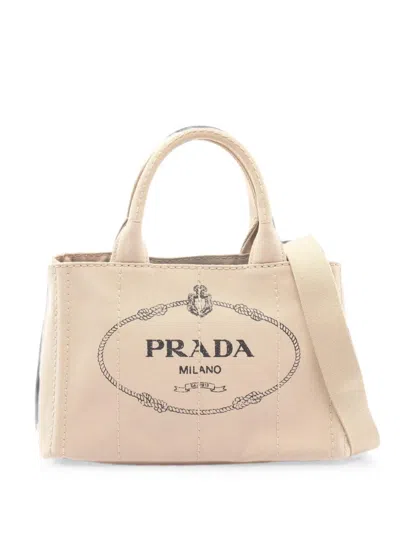 Pre-owned Prada 2010s Logo-print Tote Bag In Neutral