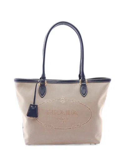 Pre-owned Prada 2010s Logo-print Tote Bag In Neutrals
