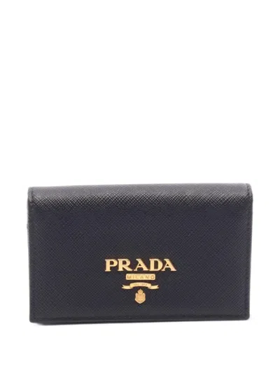 Pre-owned Prada 2010s Metal-logo Card Case In Black