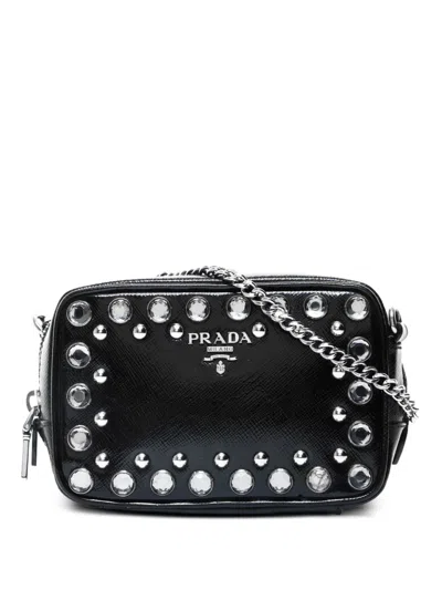 Pre-owned Prada 2010s Mini Camera Studs Shoulder Bag In Black