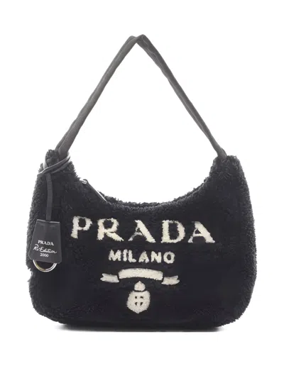 Pre-owned Prada 2010s Mini Re-edition 2000 Spugna Logo Tote Bag In Black