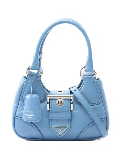 Pre-owned Prada 2010s Moon Buckle Leather Tote Bag In Blue