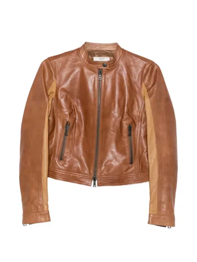 Pre-owned Prada 2010s Panelled Leather Jacket In Brown