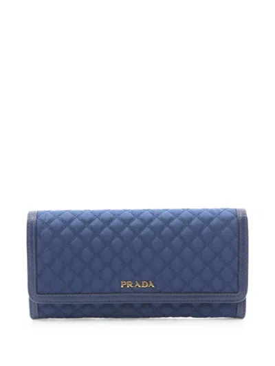 Pre-owned Prada 2010s Quilted Bi-fold Wallet In Blue