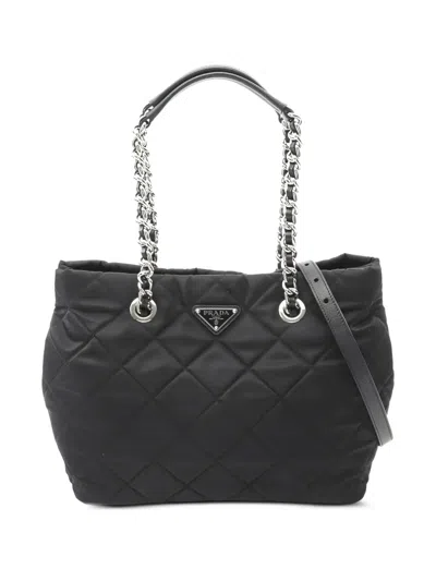 Pre-owned Prada 10s Quilted Chain Tote Bag In Black