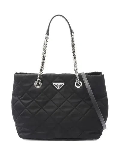 Pre-owned Prada 2010s Quilted Chain Tote Bag In Black
