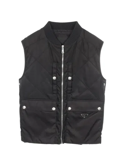 Pre-owned Prada 2010s Quilted Logo-plate Vest In Black