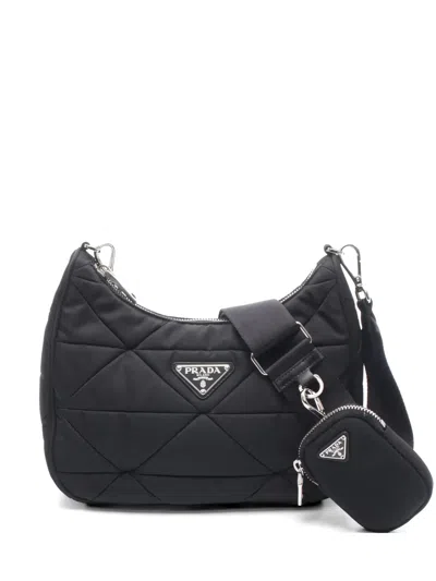Pre-owned Prada 2010s Quilting Logo-detail Shoulder Bag In Black