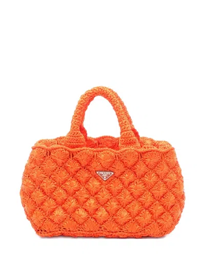 Pre-owned Prada 2010s Raffia Canapa Handbag In Orange