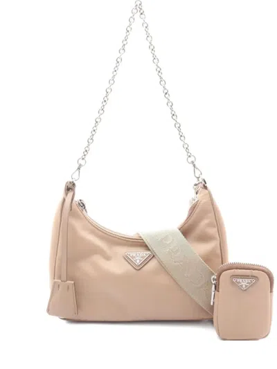 Pre-owned Prada 2010s Re-edition 2006 Triangle Logo Shoulder Bag In Neutral