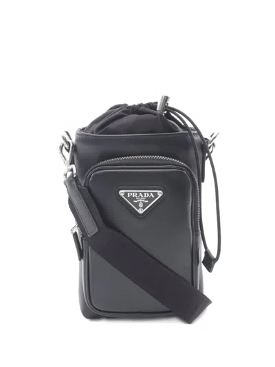 Pre-owned Prada 2010s Re-nylon Leather Smartphone Bag In Black