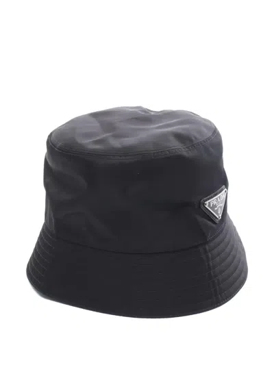 Pre-owned Prada 2010s Re-nylon Triangle-logo Bucket Hat In Black