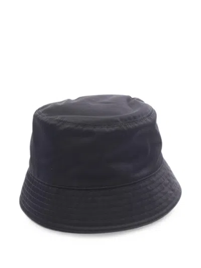 Pre-owned Prada 2010s Re-nylon Logo Plate Bucket Hat In Black