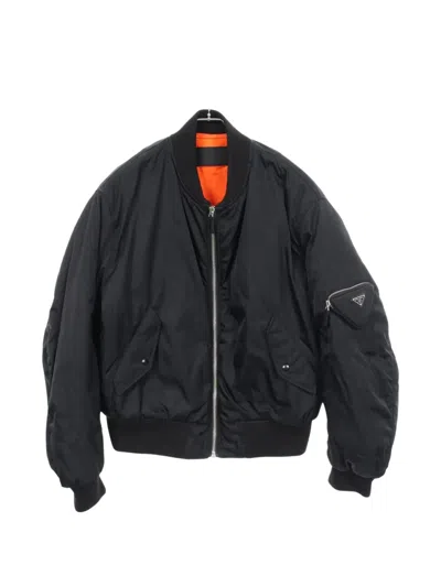 Pre-owned Prada 2010s Re-nylon Logo-plate Bomber Jacket In Black