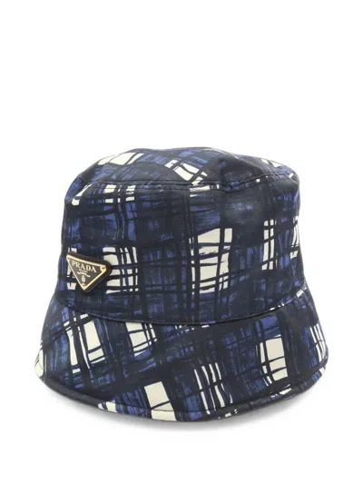 Pre-owned Prada 2010s Re-nylon Plaid Bucket Hat In Blue