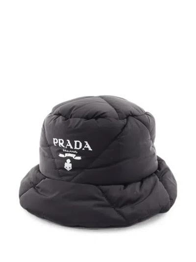 Pre-owned Prada 2010s Re-nylon Quilted Bucket Hat In Black