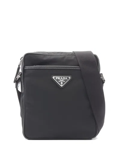 Pre-owned Prada 2010s Re-nylon Saffiano Leather Shoulder Bag In Black