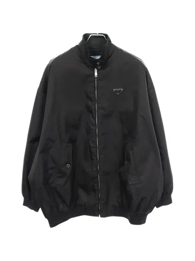 Pre-owned Prada 2010s Re-nylon Triangle Logo Blouson Jacket In Black