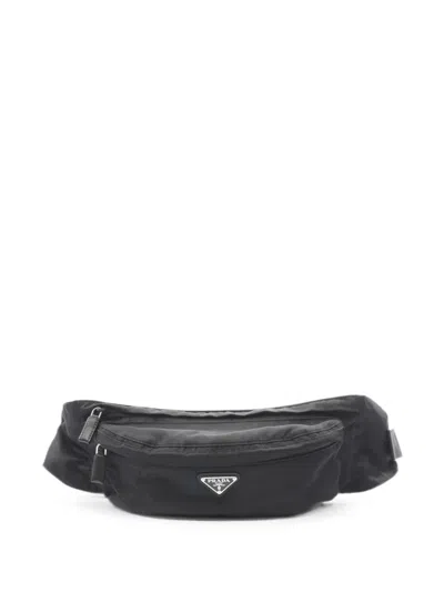 Pre-owned Prada 2010s Re-nylon Triangle-logo Belt Bag In Black