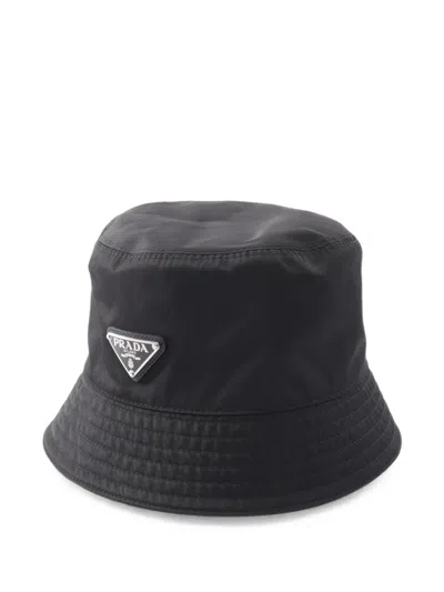 Pre-owned Prada 2010s Re-nylon Triangle-logo Bucket Hat In Black