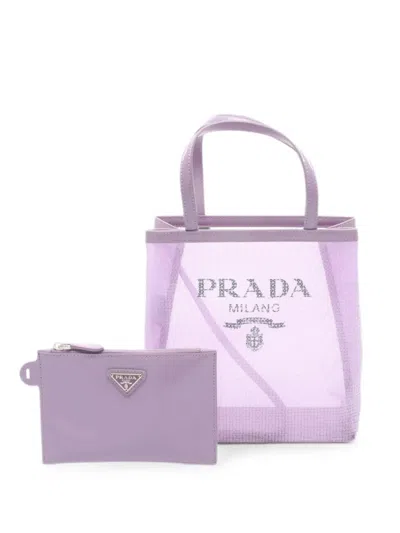 Pre-owned Prada 2010s Rete Paillettes Tote Bag In Purple
