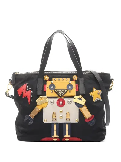 Pre-owned Prada 2010s Robot Embellished Tote Bag In Black