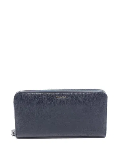 Pre-owned Prada 2010s Round-zipper Leather Wallet In Blue