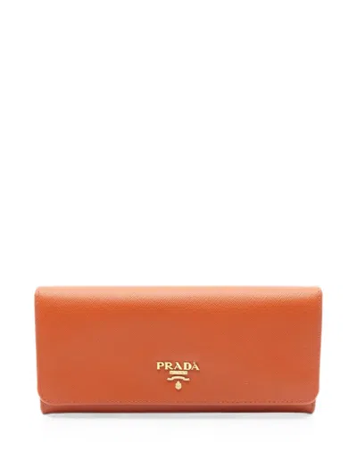 Pre-owned Prada 2010s Saffiano Bi-fold Long Wallet In Orange