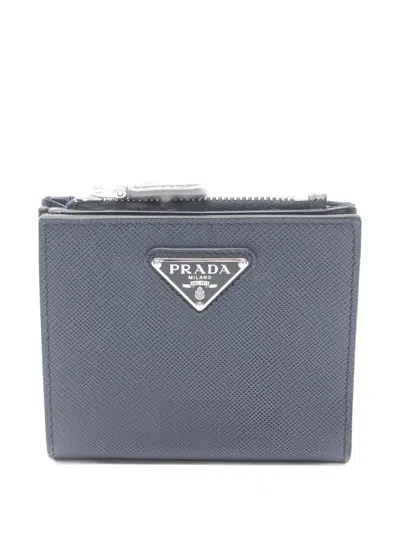 Pre-owned Prada 2010s Saffiano Bi-fold Wallet In Blue