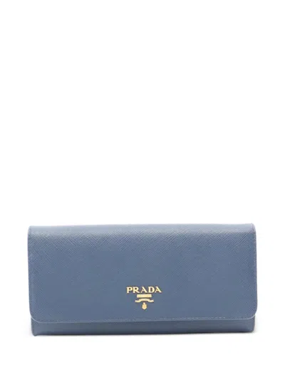 Pre-owned Prada 2010s Saffiano Bi-fold Wallet In Blue