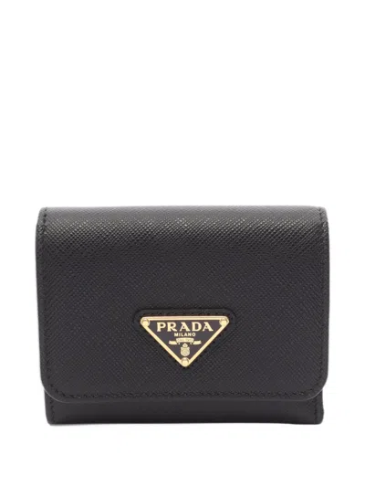 Pre-owned Prada 2010s Saffiano Bocche Trifold Wallet In Black