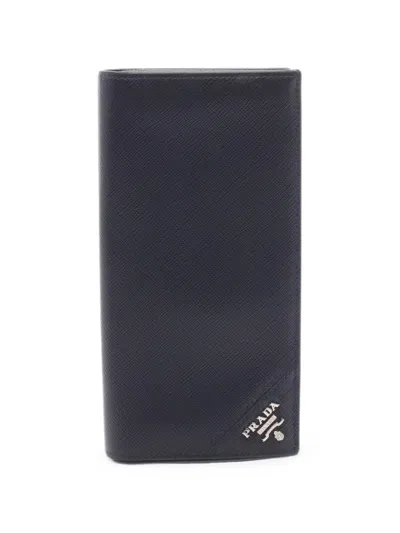 Pre-owned Prada 2010s Saffiano Leather Bi-fold Long Wallet In Black