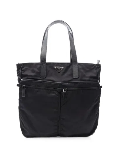 Pre-owned Prada 2010s Saffiano Leather Logo-plate Tote Bag In Black