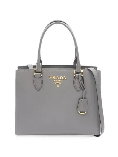 Pre-owned Prada 2010s Saffiano Leather Tote Bag In Grey