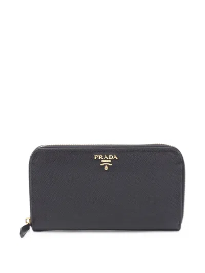 Pre-owned Prada 2010s Saffiano Leather Zip-around Wallet In Black