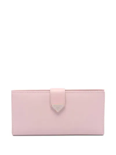 Pre-owned Prada 2010s Saffiano Tab Triangle Logo Bifold Wallet In Pink
