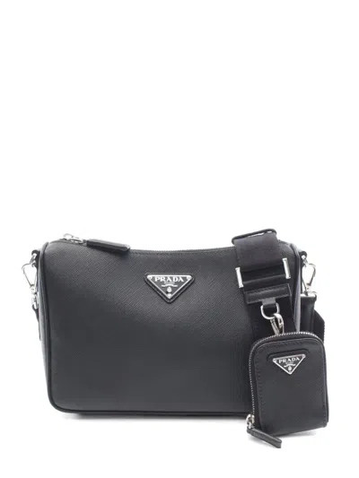 Pre-owned Prada 2010s Saffiano Travel Pouch Shoulder Bag In Black