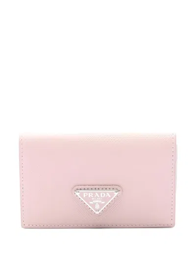 Pre-owned Prada 2010s Saffiano Triangle-logo Card Case In Pink