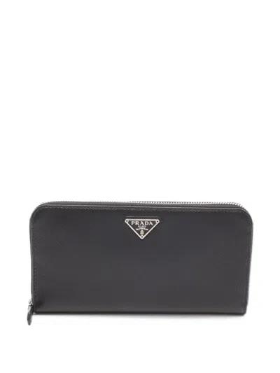 Pre-owned Prada 2010s Saffiano Zip-around Wallet In Black